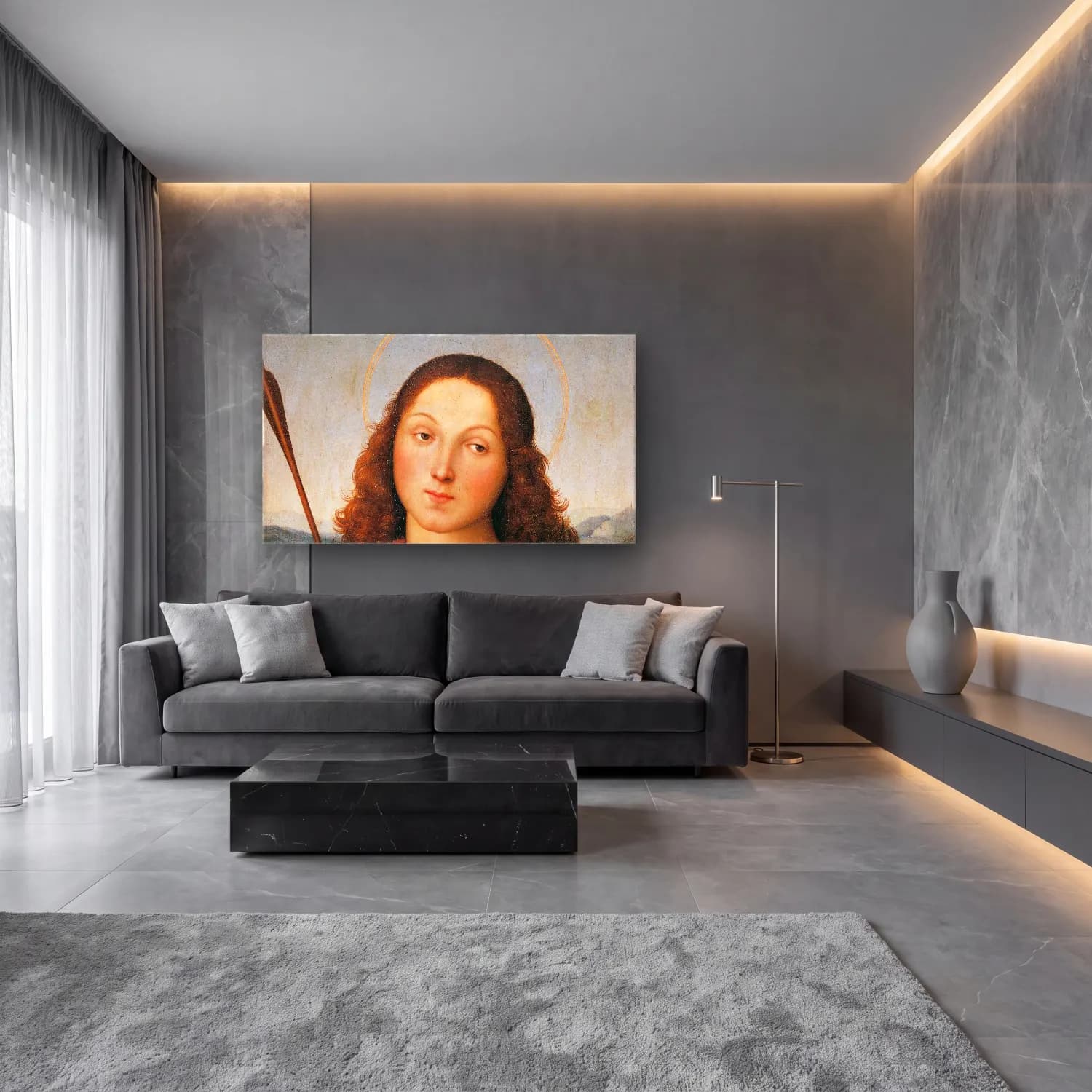 Raffaello Sanzio – St. Sebastian cam tablo — lüks salon duvarında