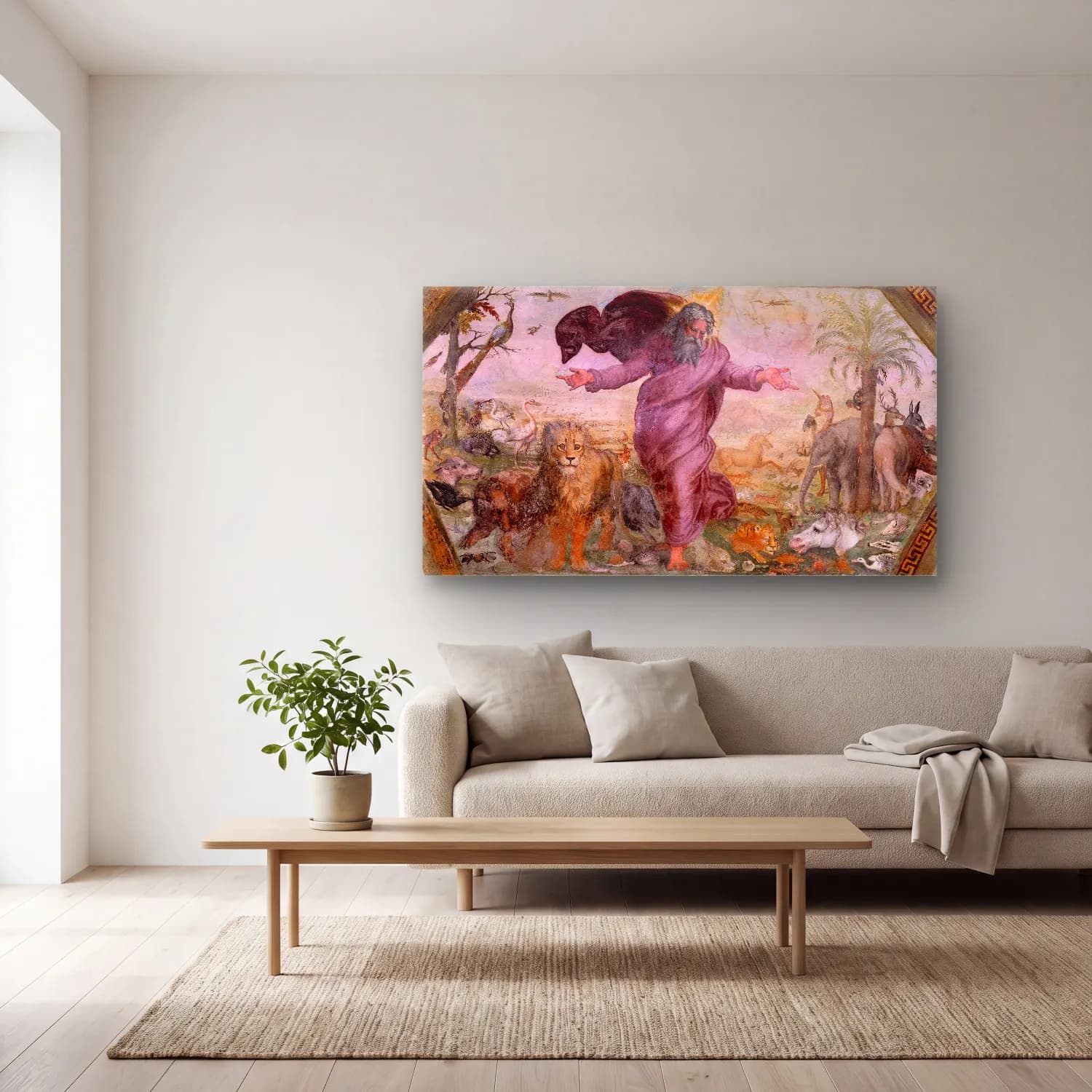 Raffaello Sanzio – The Creation of the Animals cam tablo — açık renk salonda