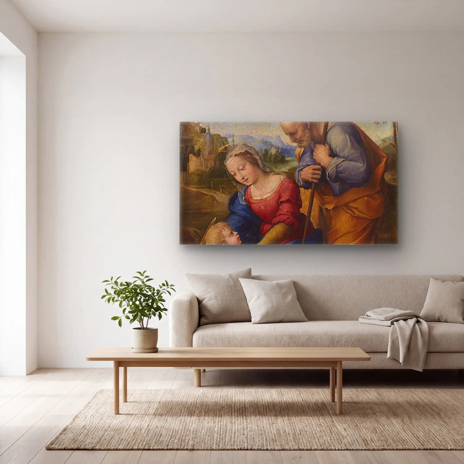 Raffaello Sanzio – The Holy Family with a Lamb cam tablo — açık renk salonda