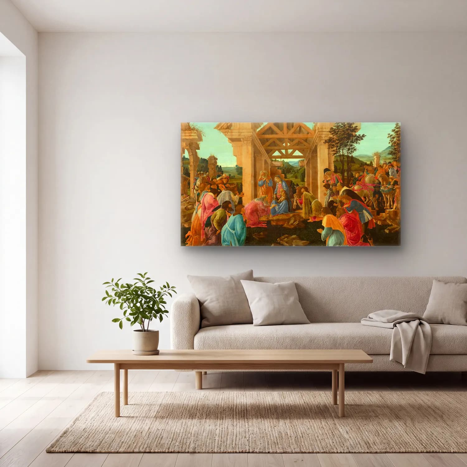 Sandro Botticelli – Adoration of the Magi cam tablo — açık renk salonda