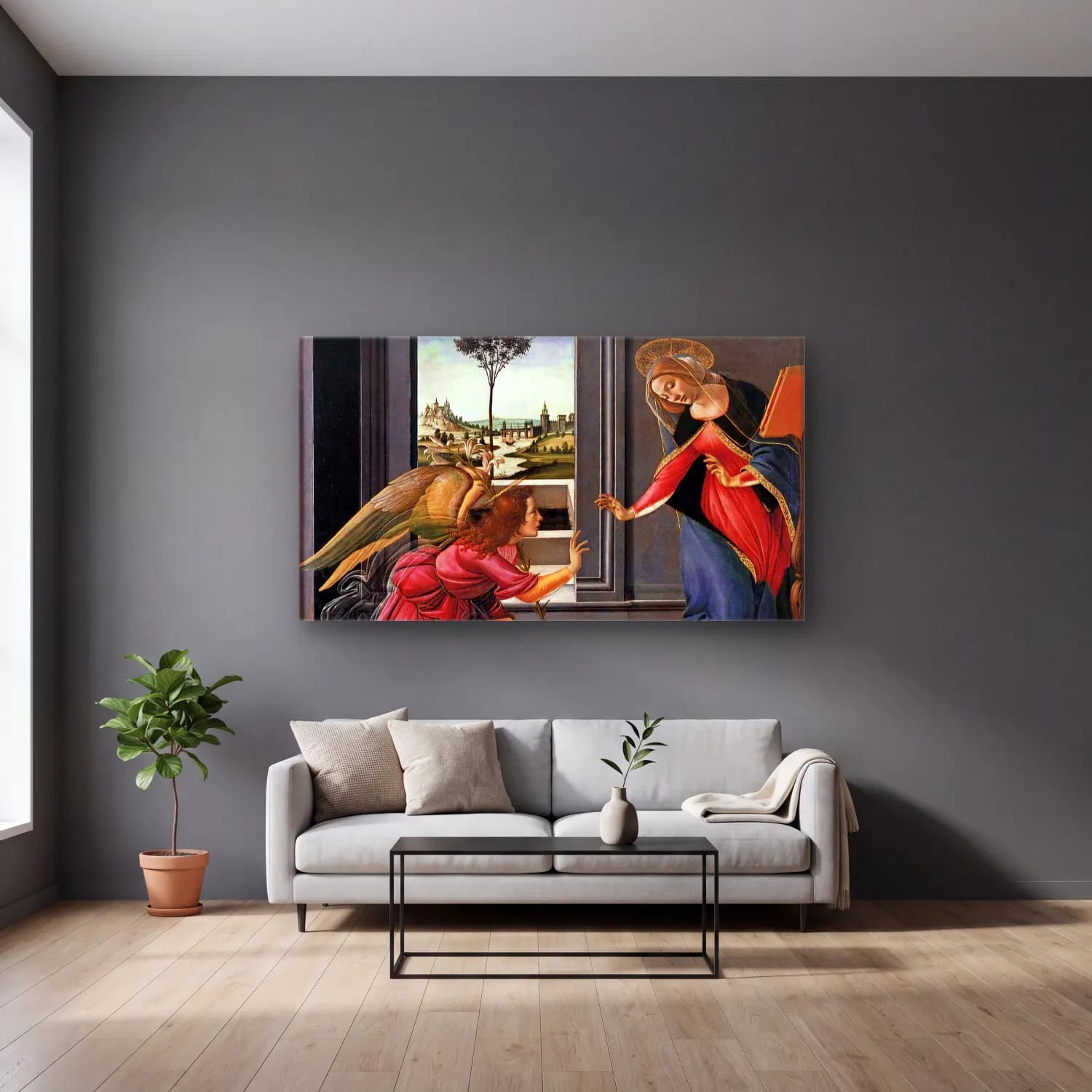 Sandro Botticelli – Cestello Annunciation cam tablo — gri duvarlı salonda