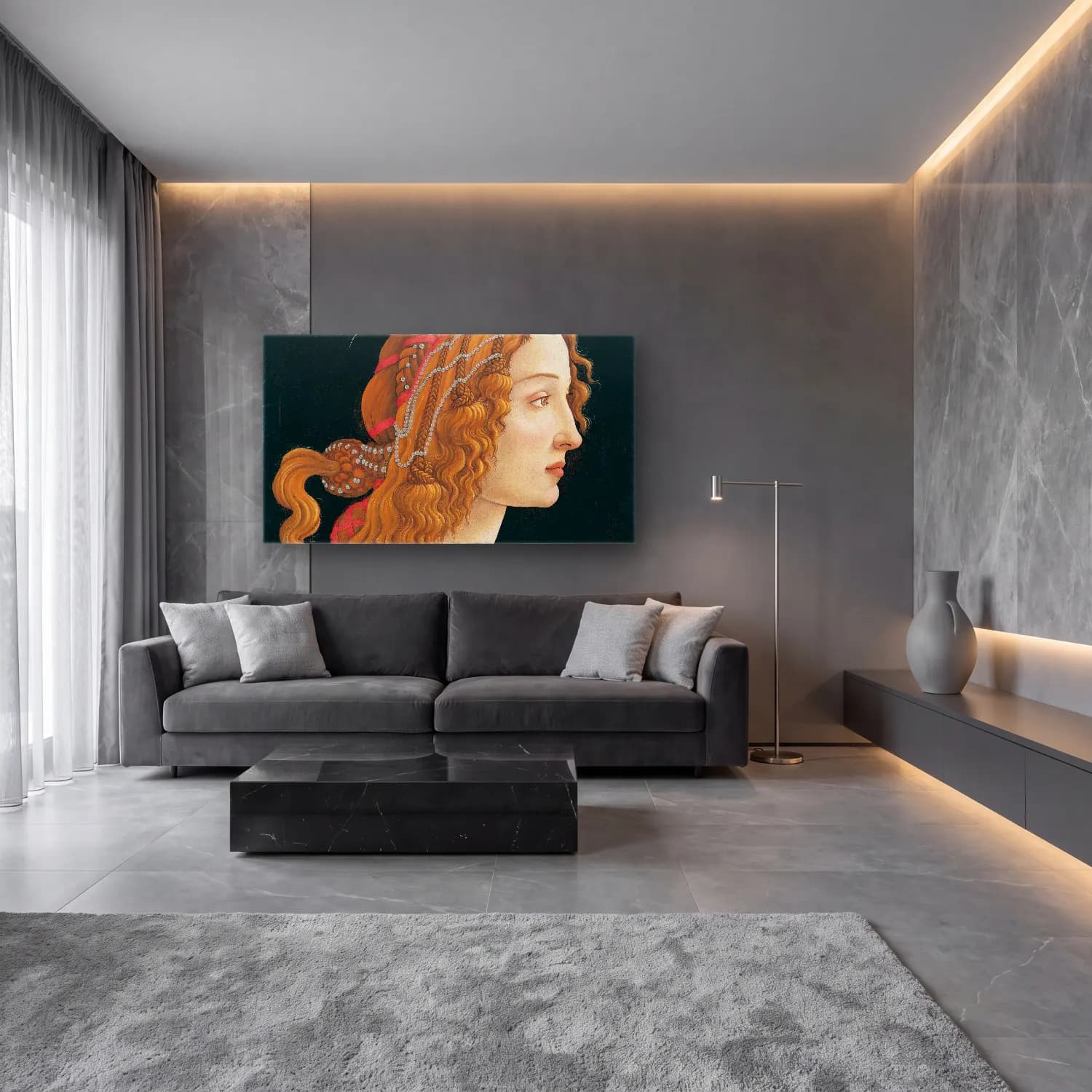 Sandro Botticelli – Idealized Portrait of a Lady Portrait of Simonetta Vespucci… cam tablo — lüks salon duvarında