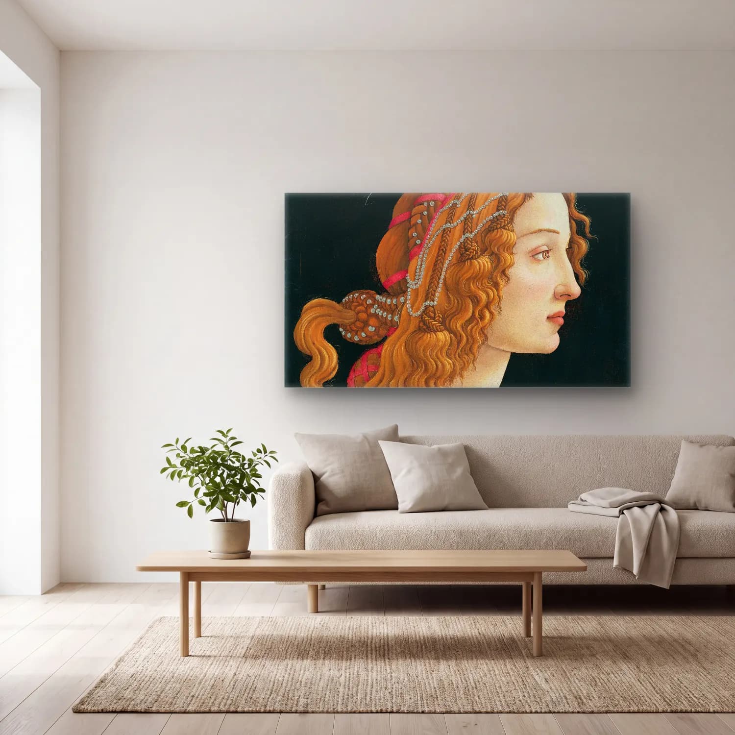 Sandro Botticelli – Idealized Portrait of a Lady Portrait of Simonetta Vespucci… cam tablo — açık renk salonda