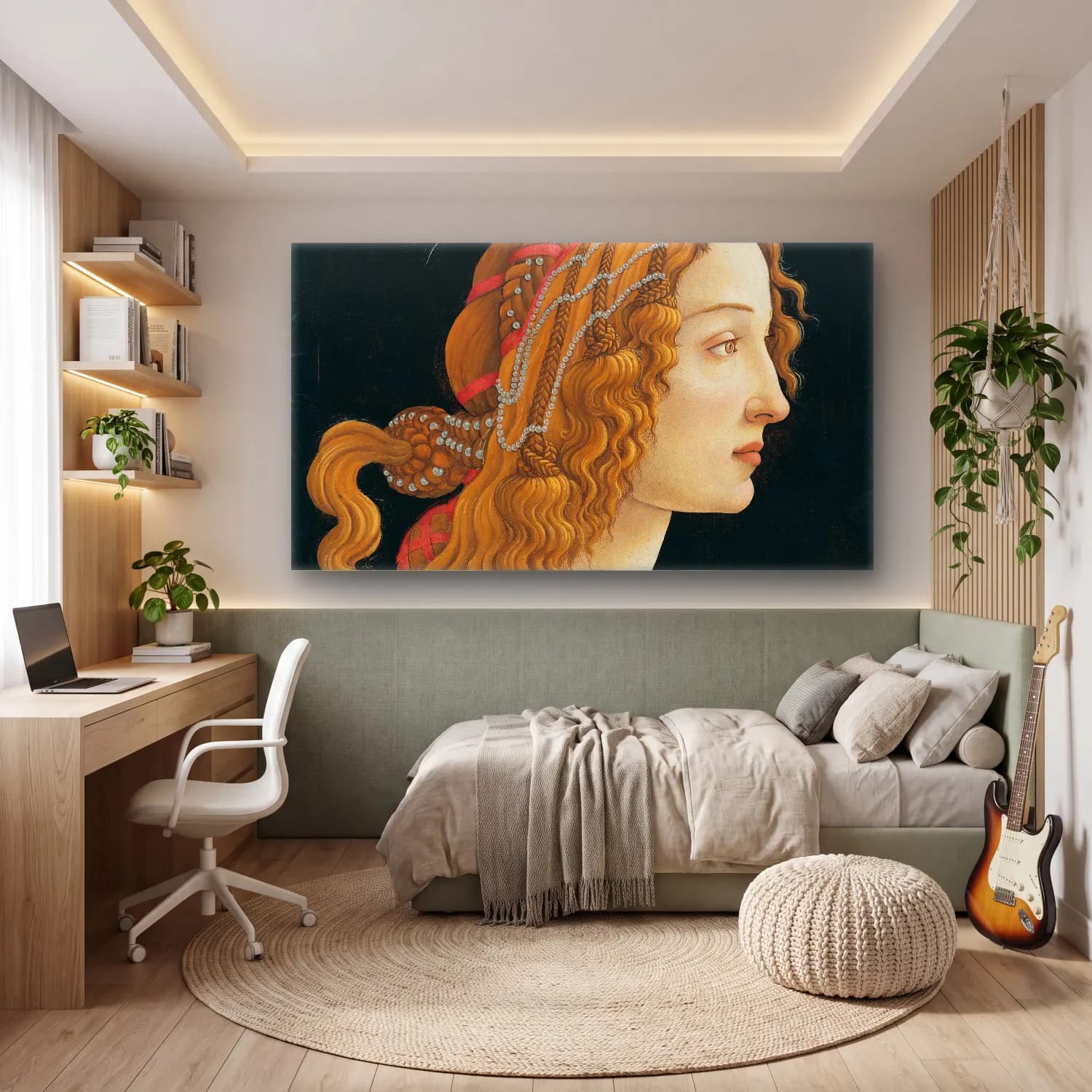 Sandro Botticelli – Idealized Portrait of a Lady Portrait of Simonetta Vespucci… cam tablo — genç odasında