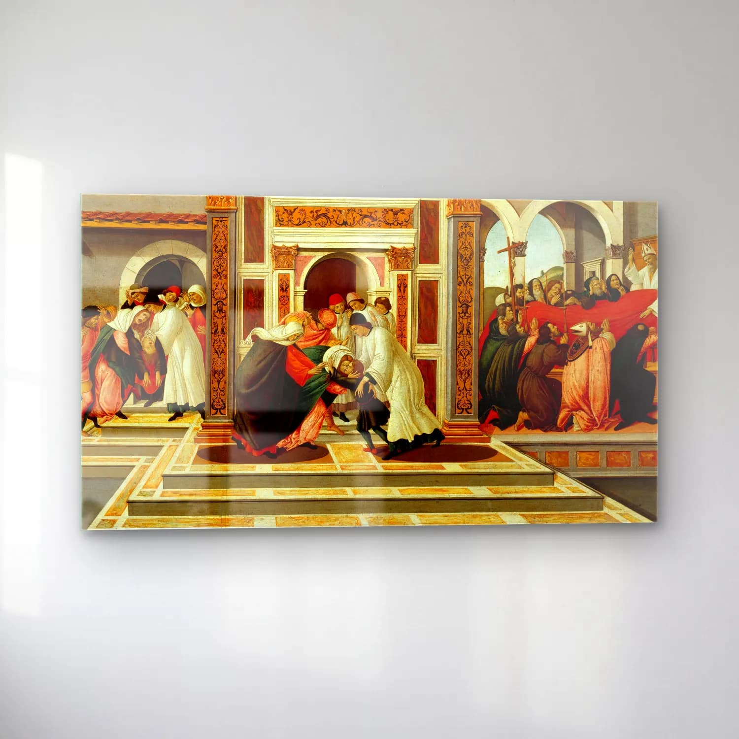 Sandro Botticelli – Last Miracle and the Death of St. Zenobius cam tablo — sol açıdan görünüm