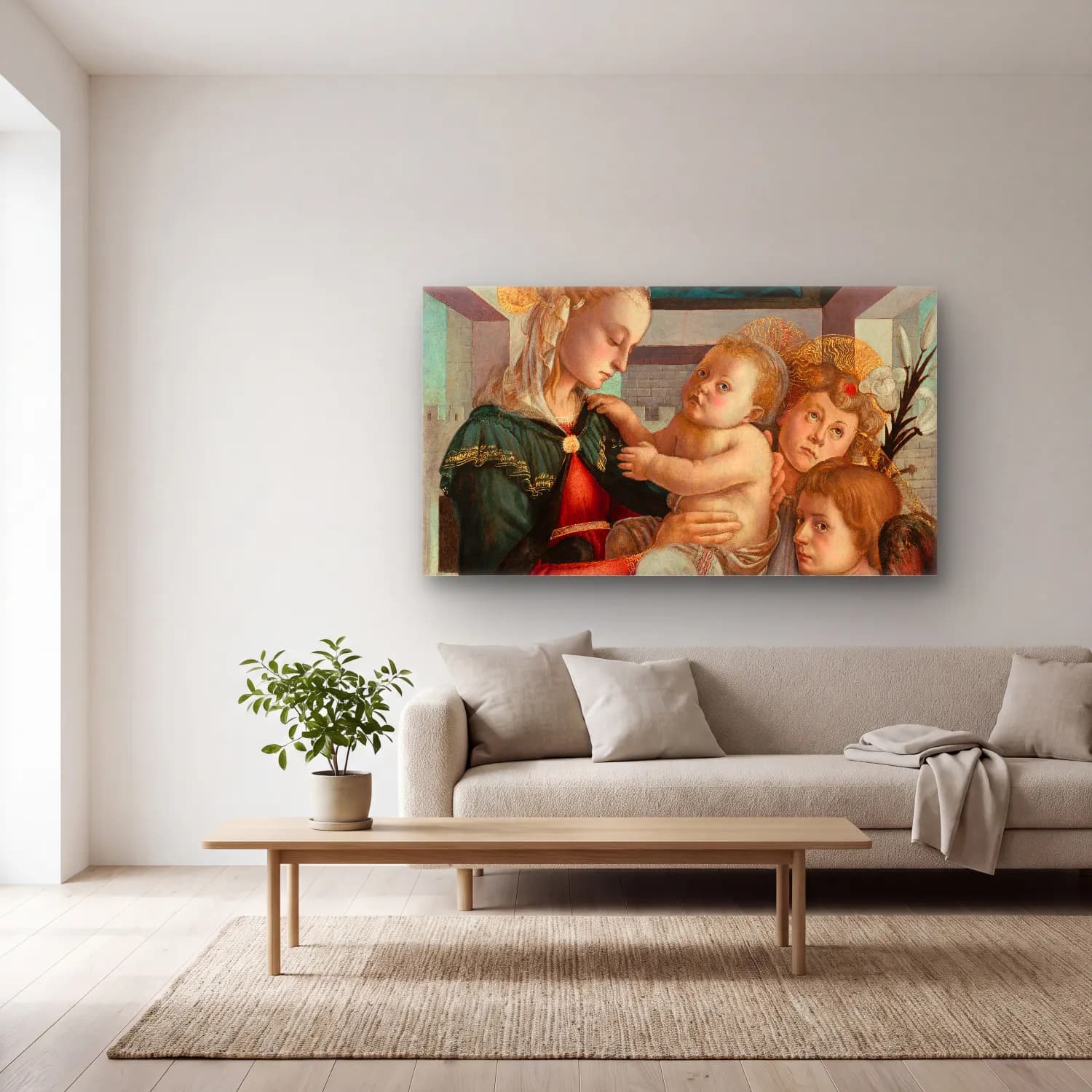Sandro Botticelli – Madonna and Child with Angels cam tablo — açık renk salonda