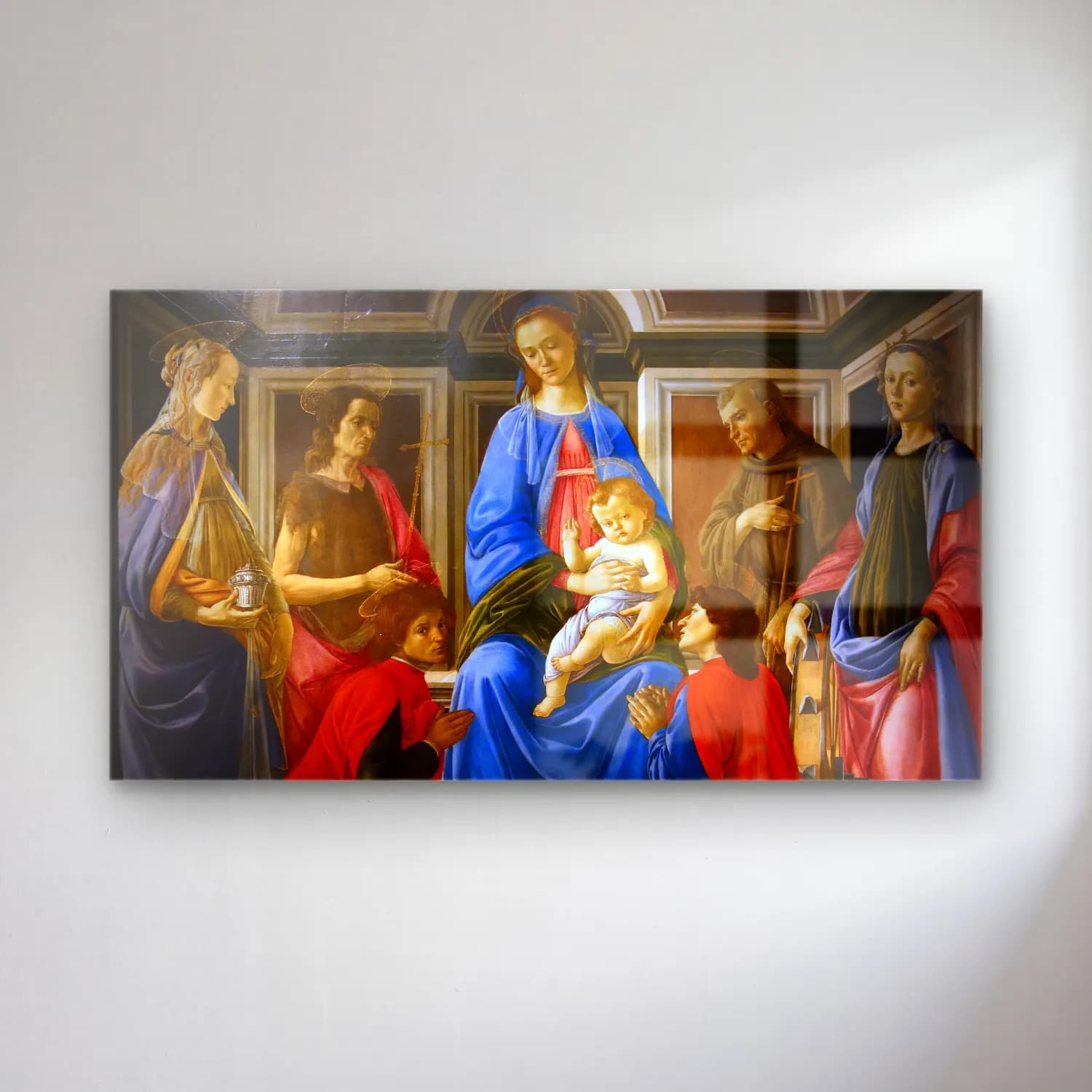 Sandro Botticelli – Madonna and Child with Six Saints cam tablo — Sandro Botticelli – Madonna and Child with Six Saints — yağlı boya dini sahne