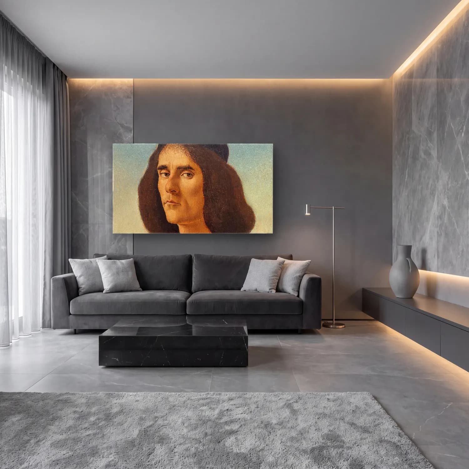 Sandro Botticelli – Michael Tarchaniota Marullus cam tablo — lüks salon duvarında