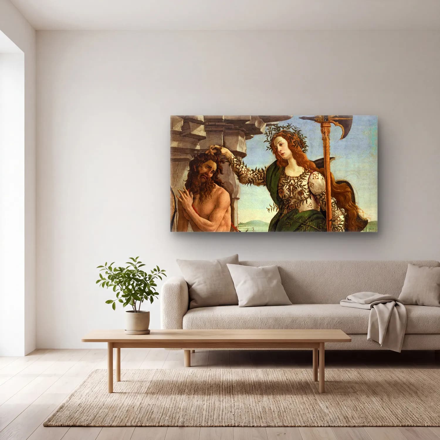 Sandro Botticelli – Pallas and the Centaur – Yeşil Tonlar cam tablo — açık renk salonda