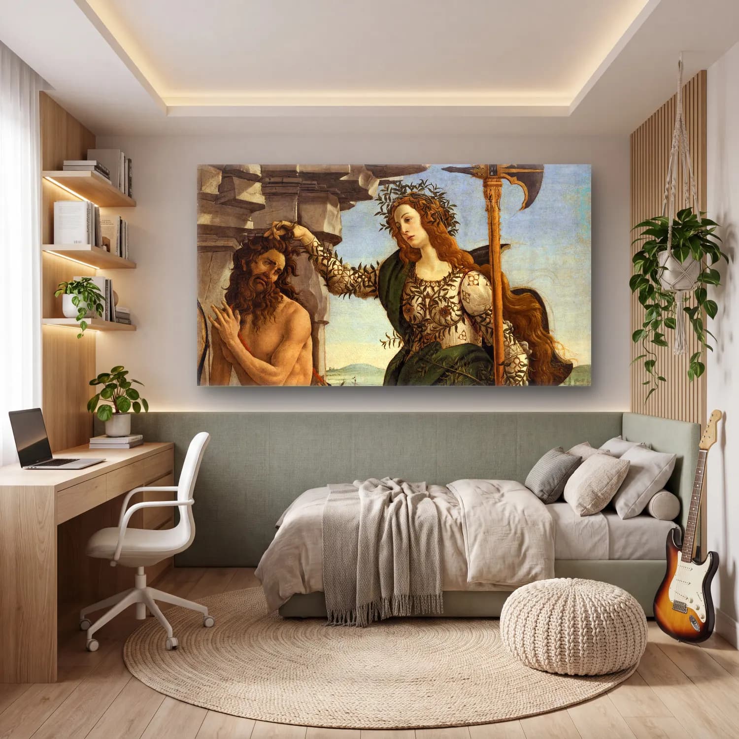 Sandro Botticelli – Pallas and the Centaur – Yeşil Tonlar cam tablo — genç odasında