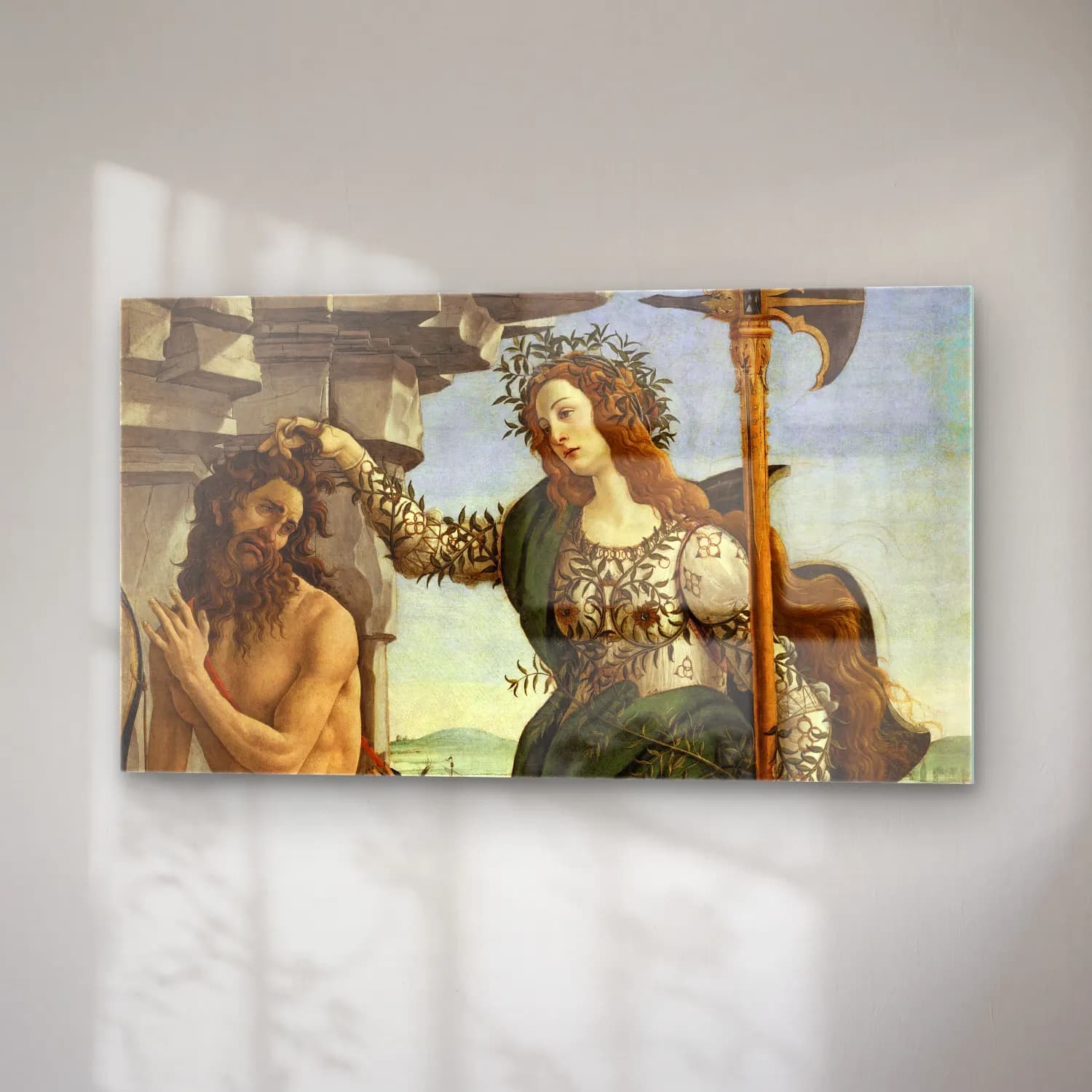 Sandro Botticelli – Pallas and the Centaur – Yeşil Tonlar cam tablo — sağ açıdan görünüm