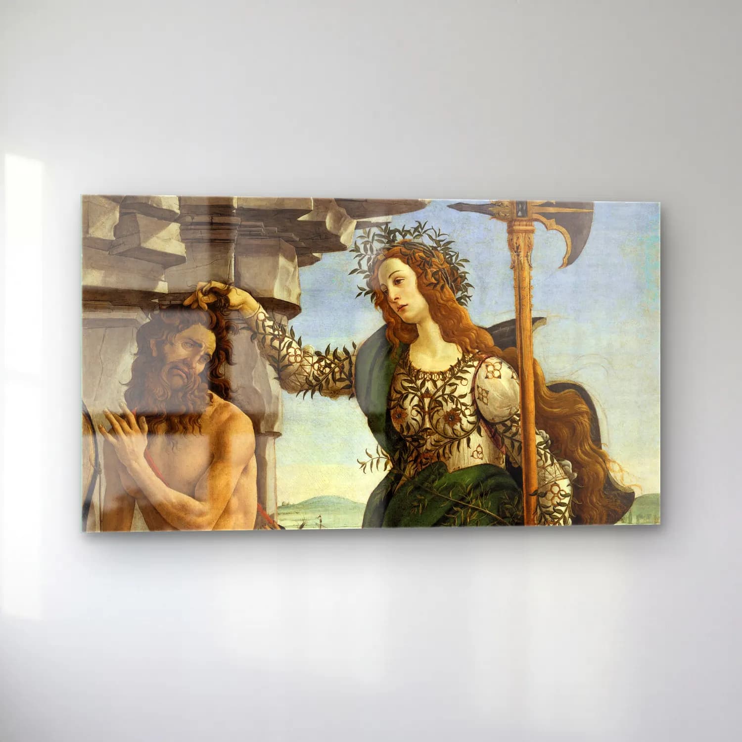 Sandro Botticelli – Pallas and the Centaur – Yeşil Tonlar cam tablo — sol açıdan görünüm