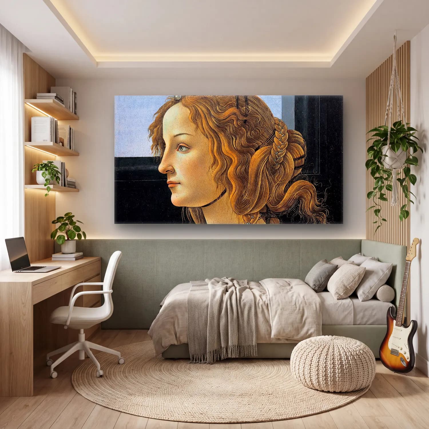 Sandro Botticelli – Profile portrait of a young woman, probably Simonetta cam tablo — genç odasında
