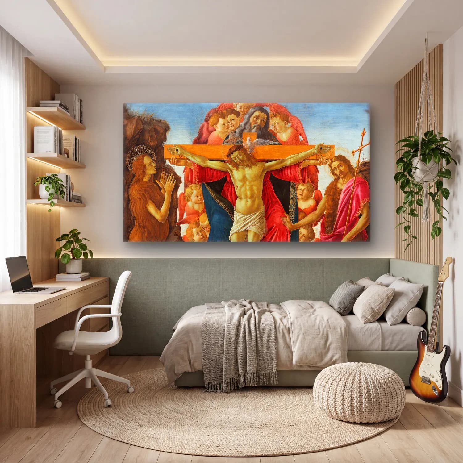 Sandro Botticelli – Trinity with Saint Mary Magdalen and Saint John the… cam tablo — genç odasında