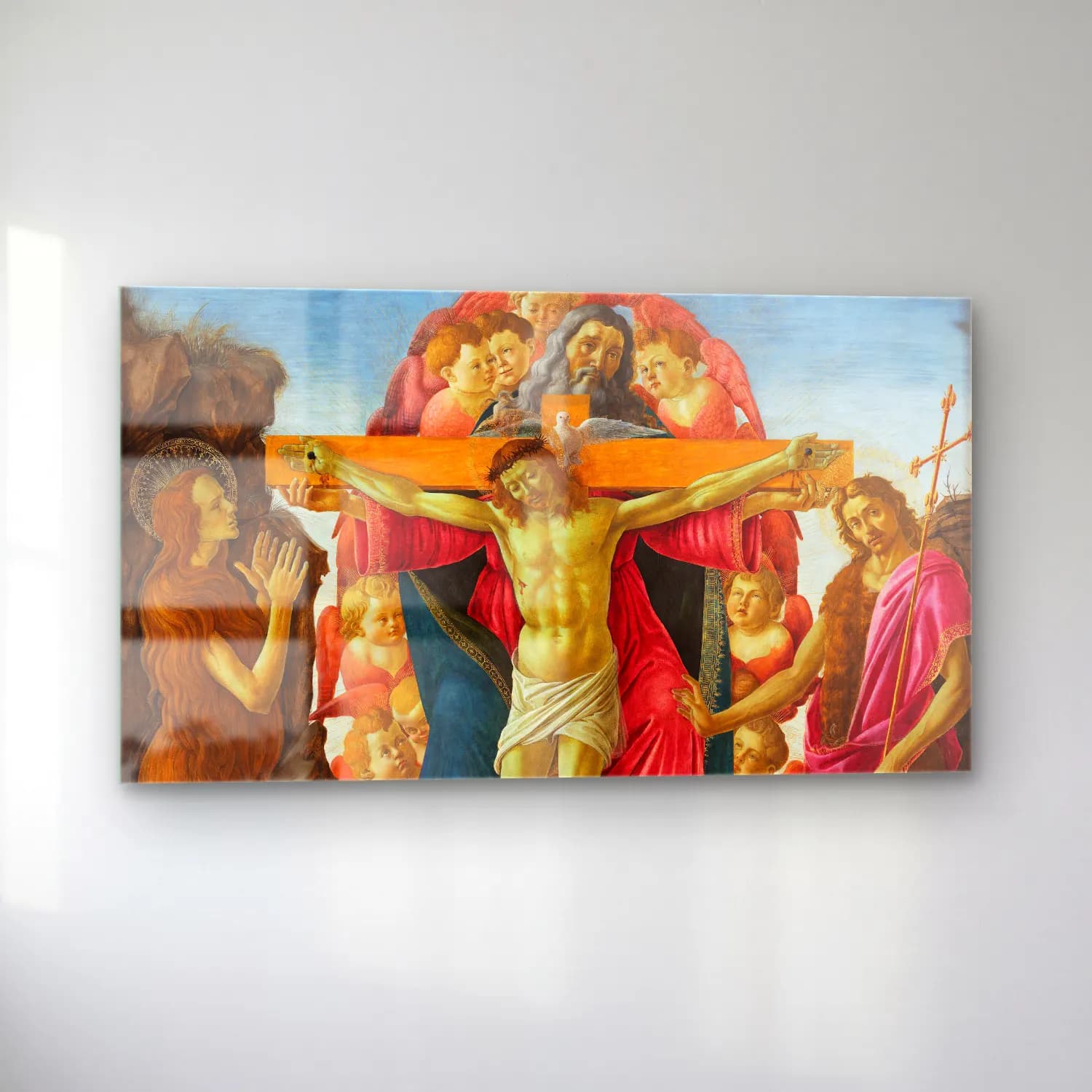 Sandro Botticelli – Trinity with Saint Mary Magdalen and Saint John the… cam tablo — sol açıdan görünüm