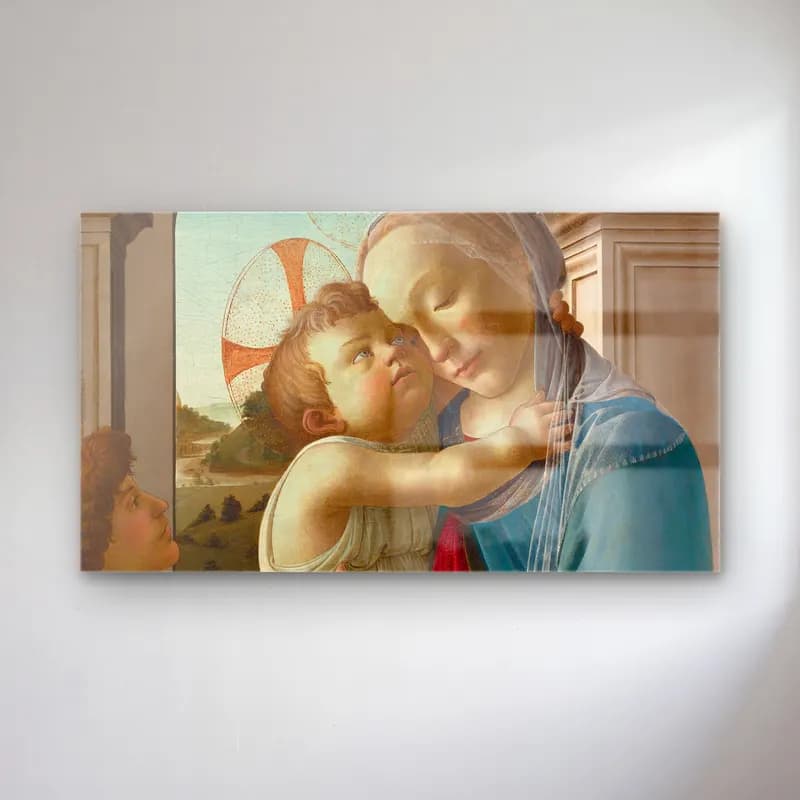 Sandro Botticelli – Virgin and Child with an Angel cam tablo — Sandro Botticelli – Virgin and Child with an Angel — yağlı boya anne ve çocuk