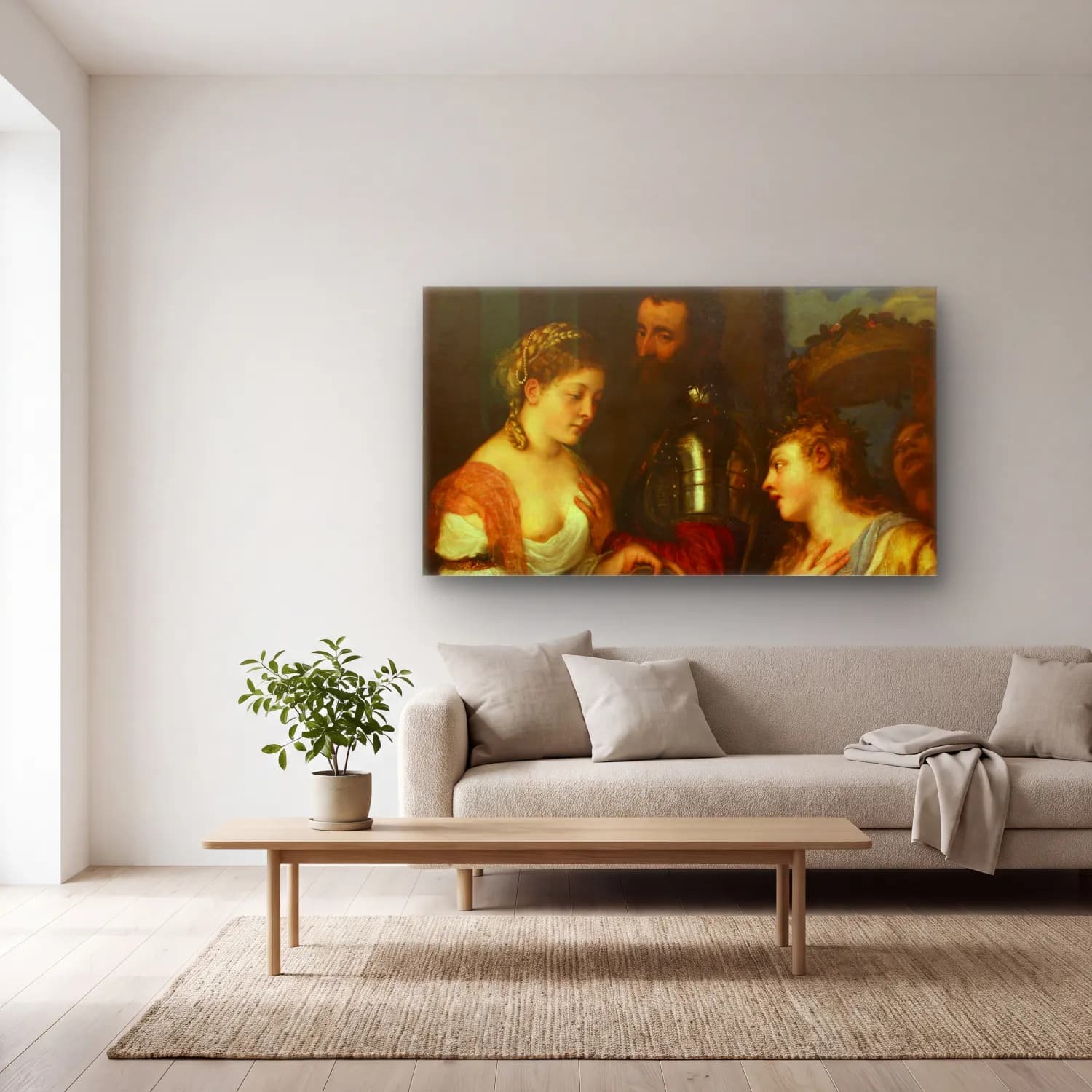 Yağlı Boya Dini Sahne No. 18 cam tablo — açık renk salonda