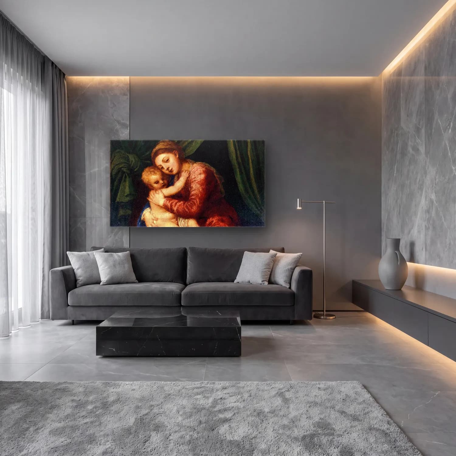 Yağlı Boya Anne ve Çocuk No. 8 cam tablo — lüks salon duvarında
