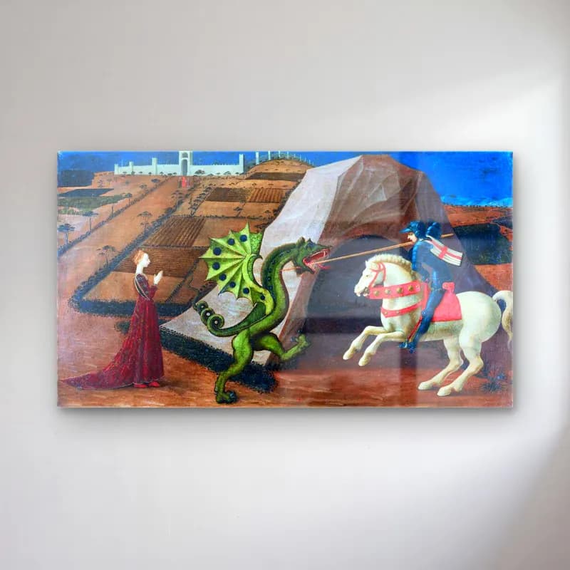 Paolo Uccello – St George and the Dragon cam tablo — Paolo Uccello – St George and the Dragon — vintage mitolojik sahne