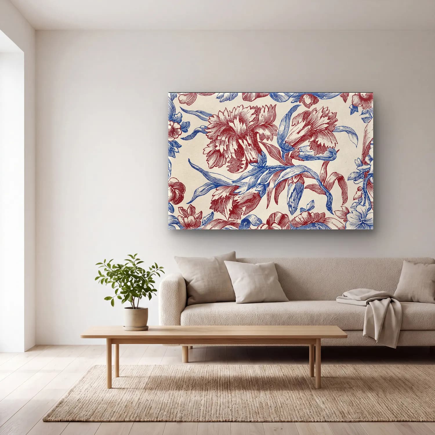 Botanik İllüstrasyon Çiçek Deseni No. 46 cam tablo — açık renk salonda