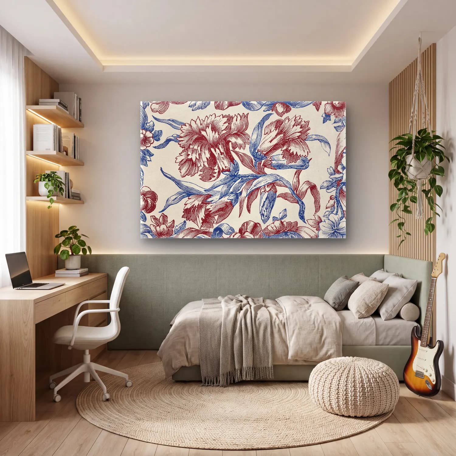 Botanik İllüstrasyon Çiçek Deseni No. 46 cam tablo — genç odasında