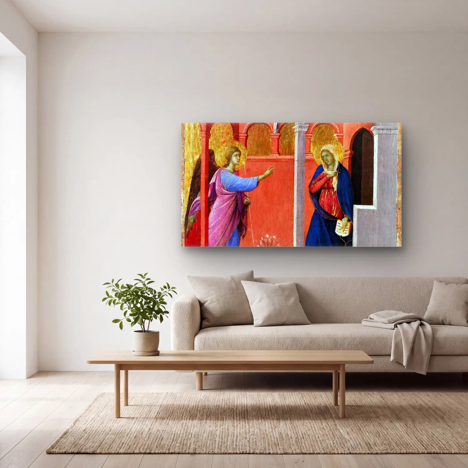 Duccio di Buoninsegna – Annunciation (scene 1) cam tablo — açık renk salonda