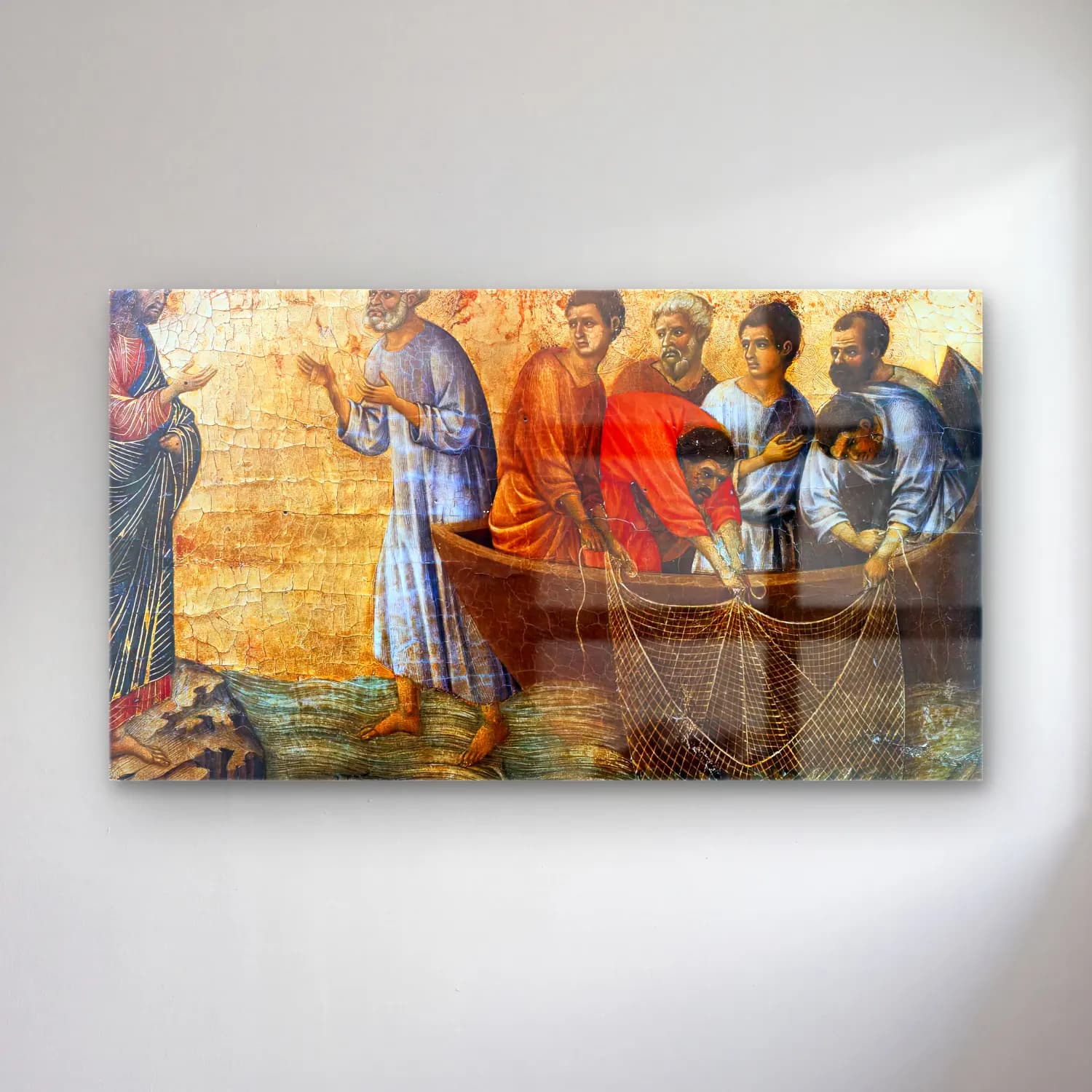 Duccio di Buoninsegna – Appearance on Lake Tiberias (panel 3) cam tablo — Duccio di Buoninsegna – Appearance on Lake Tiberias (panel 3) — empresyonist dini sahne