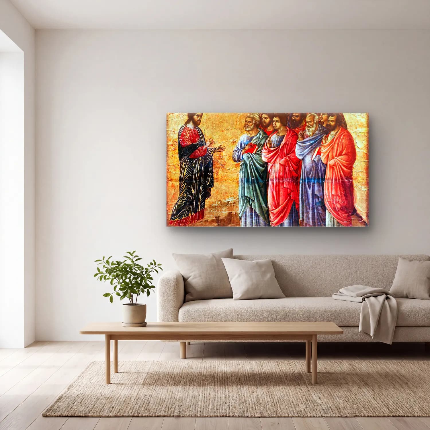 Duccio di Buoninsegna – Appearance on the Mountain in Galilee (panel 6) cam tablo — açık renk salonda