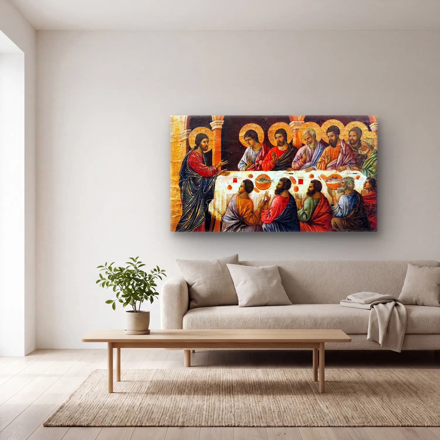 Duccio di Buoninsegna – Appearance to the Apostles (panel 7) cam tablo — açık renk salonda