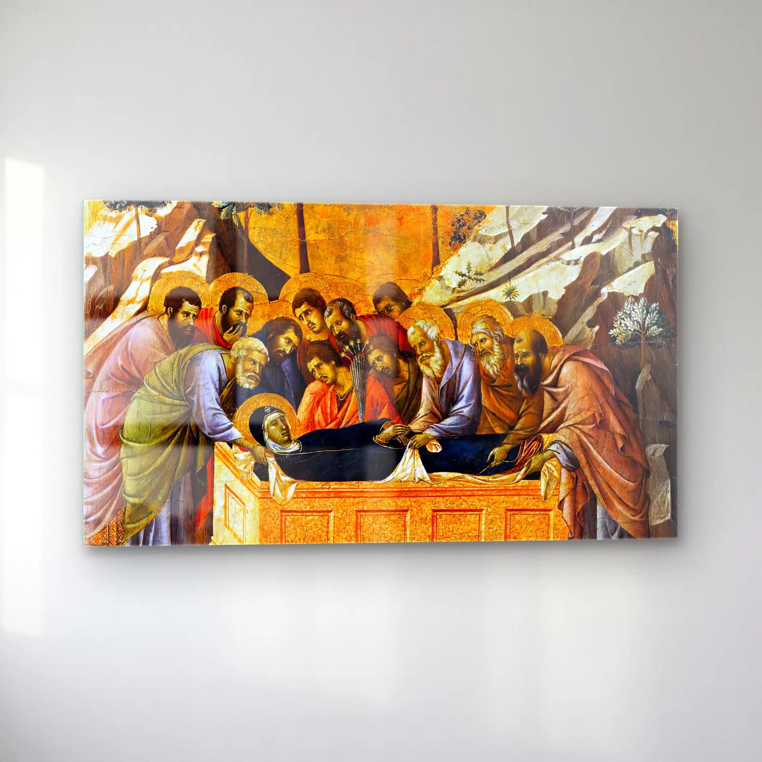 Duccio di Buoninsegna – Burial of the Virgin (panel 8) cam tablo — sol açıdan görünüm