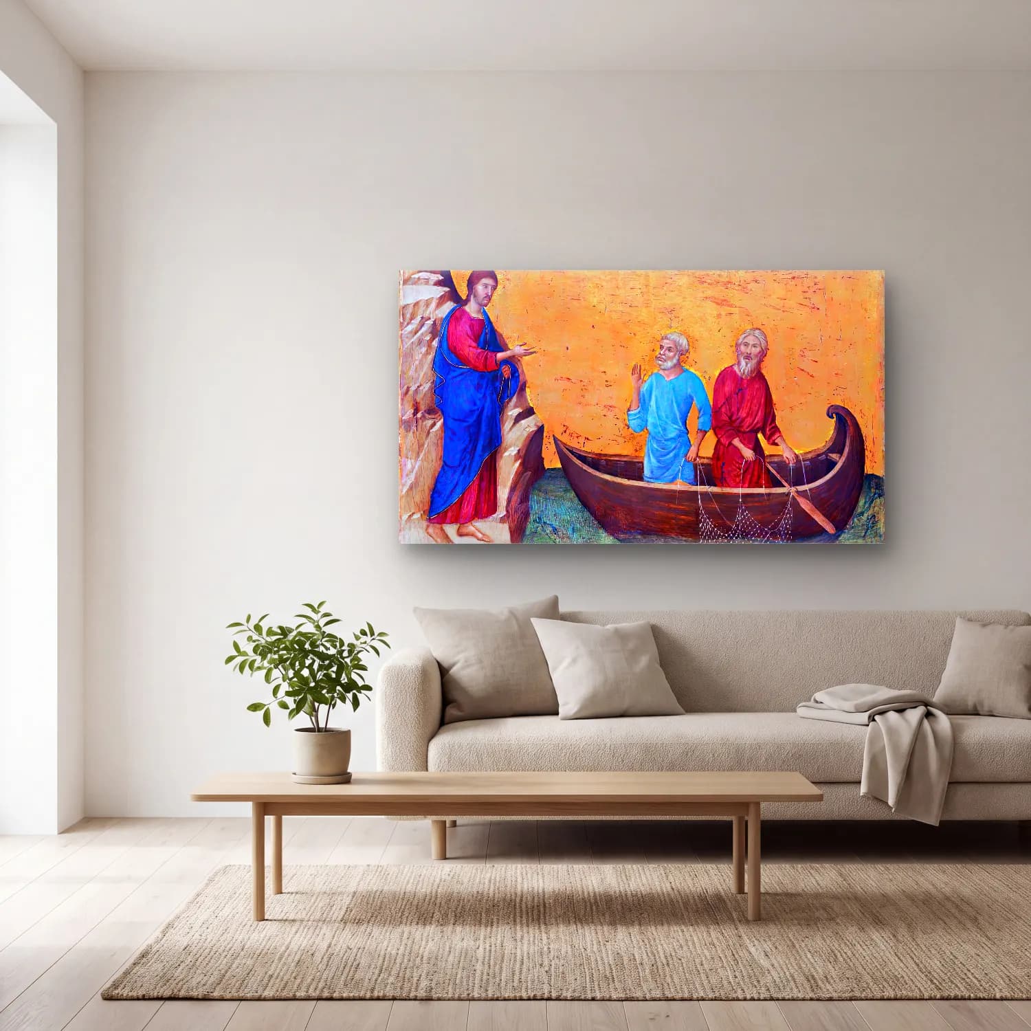 Duccio di Buoninsegna – Calling of Peter and Andrew (scene 4) cam tablo — açık renk salonda