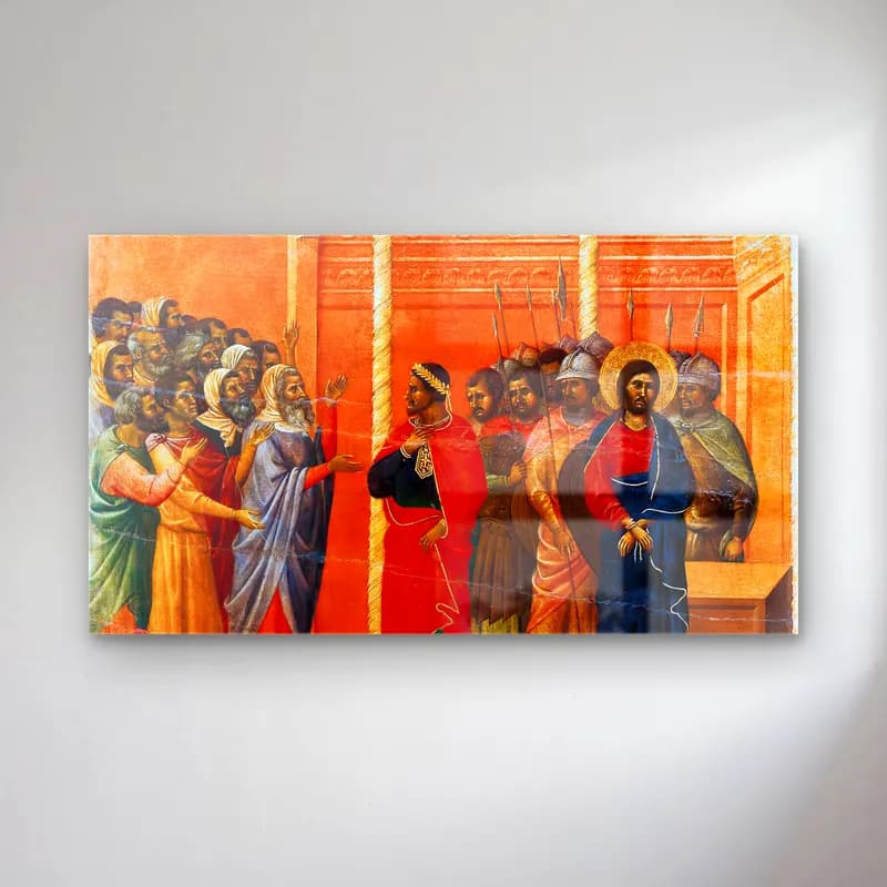 Duccio di Buoninsegna – Christ Accused by the Pharisees (scene 12) cam tablo — Duccio di Buoninsegna – Christ Accused by the Pharisees (scene 12) — yağlı boya dini sahne