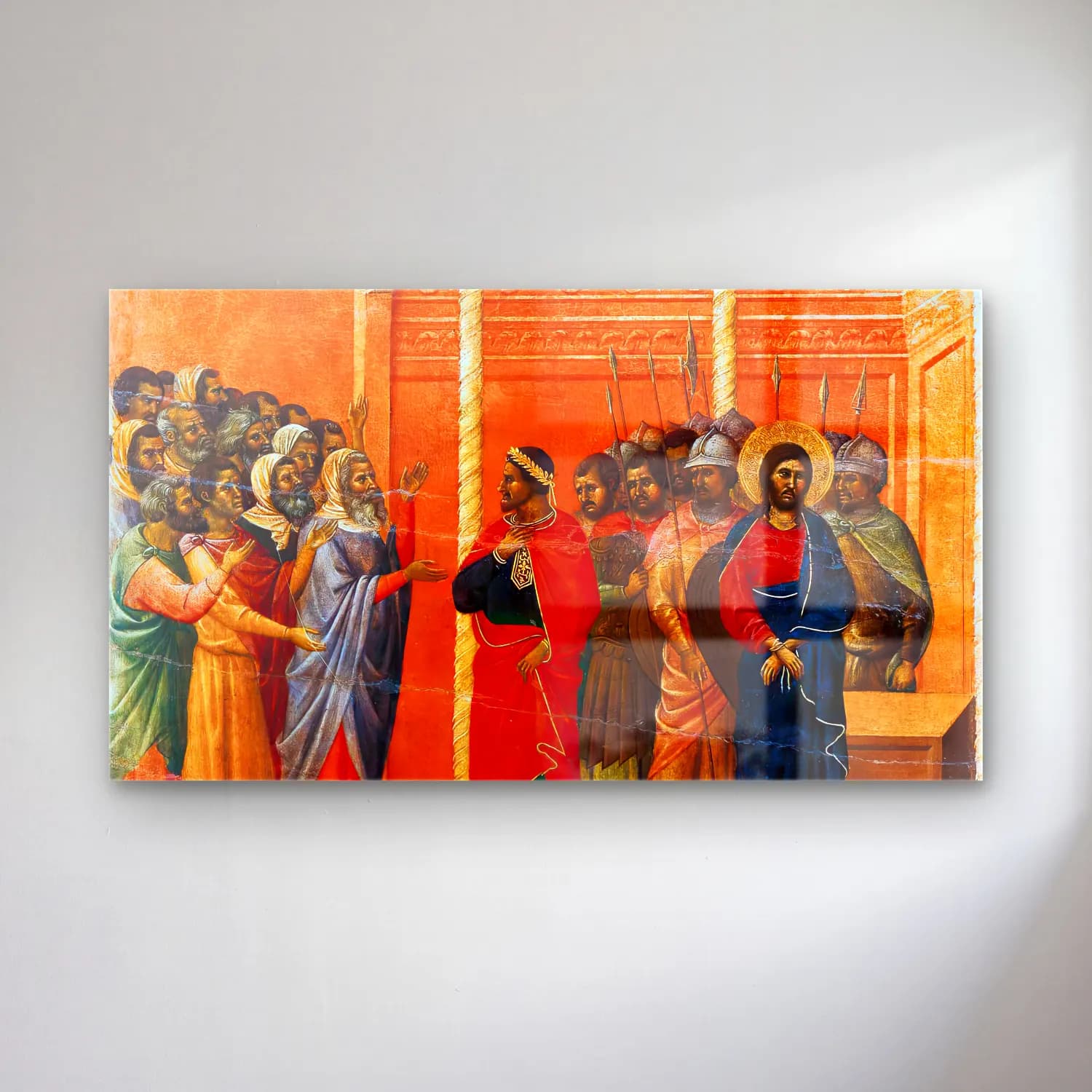 Duccio di Buoninsegna – Christ Accused by the Pharisees (scene 12) cam tablo — Duccio di Buoninsegna – Christ Accused by the Pharisees (scene 12) — yağlı boya dini sahne