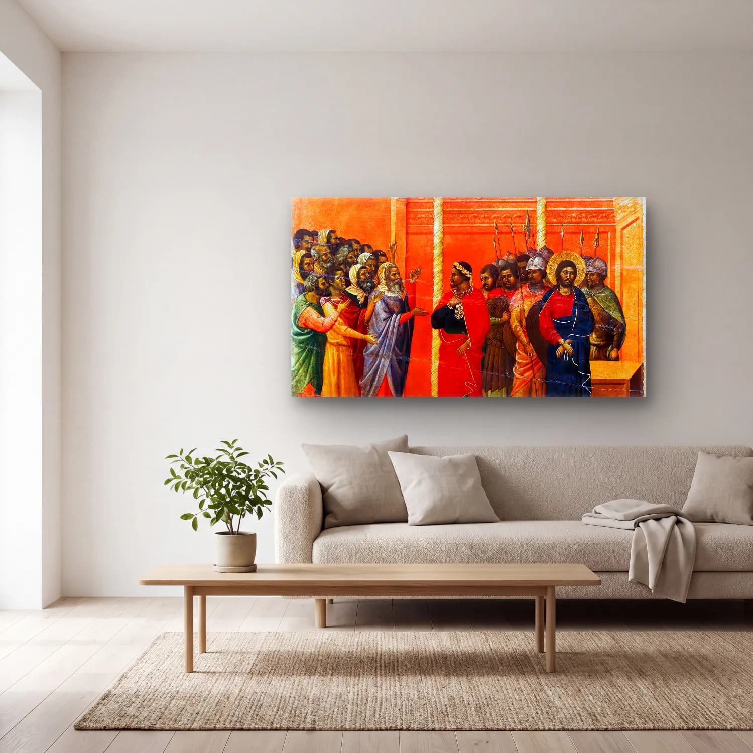 Duccio di Buoninsegna – Christ Accused by the Pharisees (scene 12) cam tablo — açık renk salonda