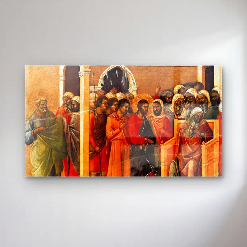 Duccio di Buoninsegna – Christ Before Caiaphas (scene 10) cam tablo — Duccio di Buoninsegna – Christ Before Caiaphas (scene 10) — empresyonist dini sahne