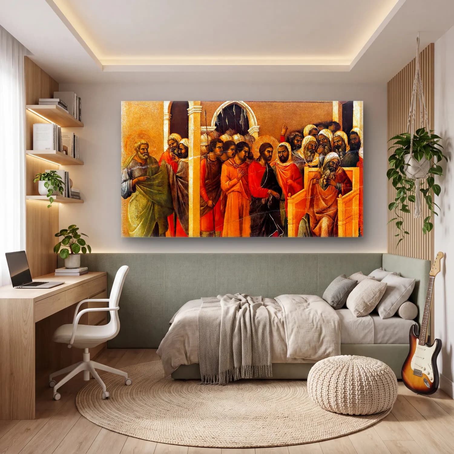 Duccio di Buoninsegna – Christ Before Caiaphas (scene 10) cam tablo — genç odasında