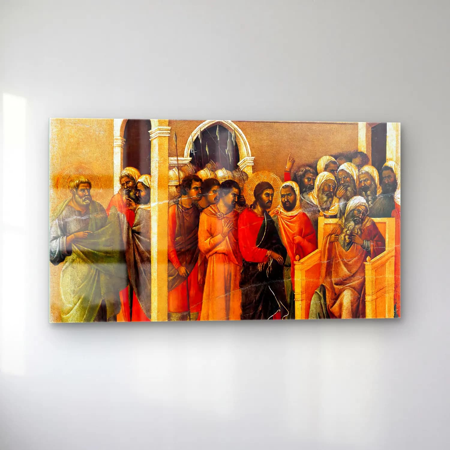 Duccio di Buoninsegna – Christ Before Caiaphas (scene 10) cam tablo — sol açıdan görünüm