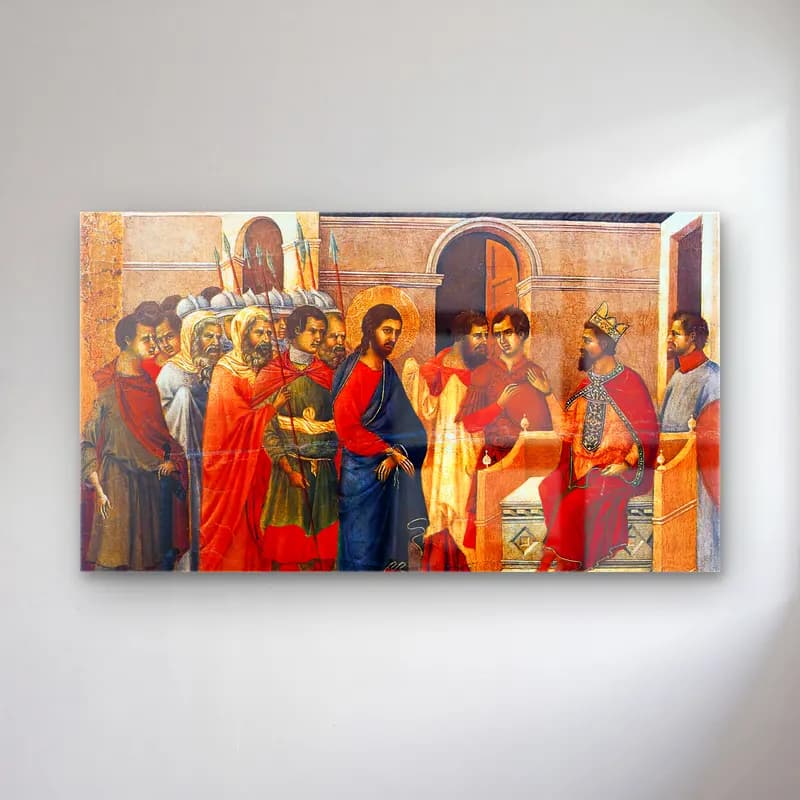 Duccio di Buoninsegna – Christ Before King Herod (scene 14) cam tablo — Duccio di Buoninsegna – Christ Before King Herod (scene 14) — empresyonist dini sahne