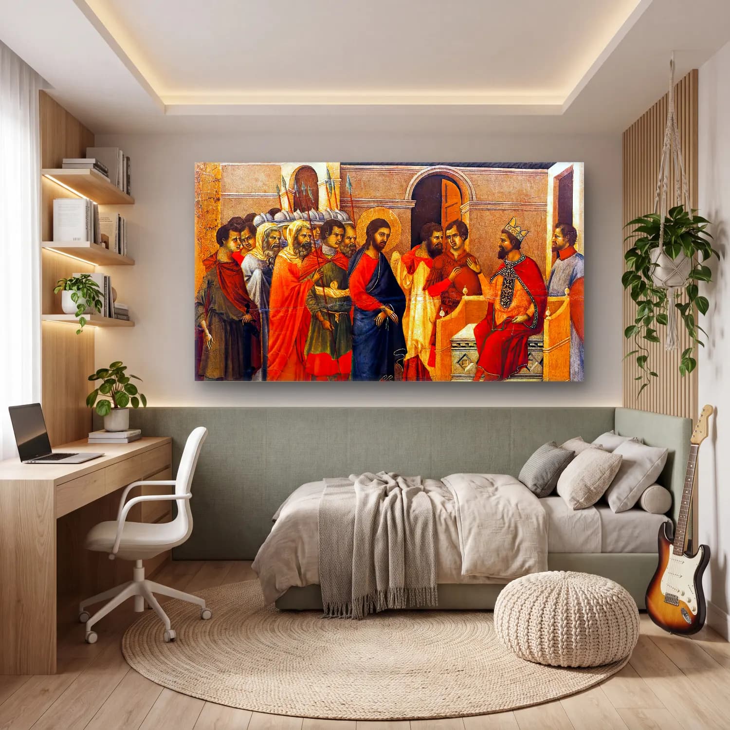 Duccio di Buoninsegna – Christ Before King Herod (scene 14) cam tablo — genç odasında