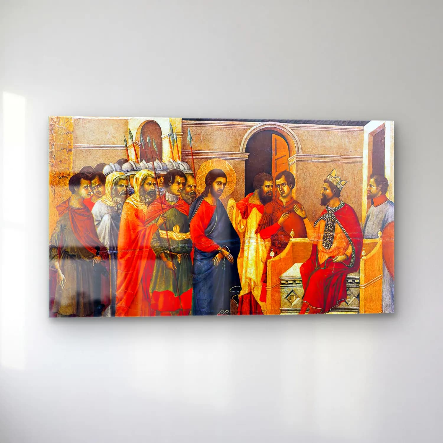 Duccio di Buoninsegna – Christ Before King Herod (scene 14) cam tablo — sol açıdan görünüm
