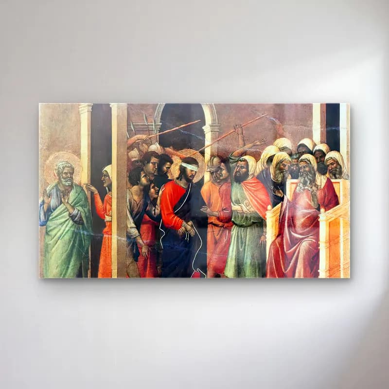 Duccio di Buoninsegna – Christ Mocked (scene 11) cam tablo — Duccio di Buoninsegna – Christ Mocked (scene 11) — yağlı boya dini sahne