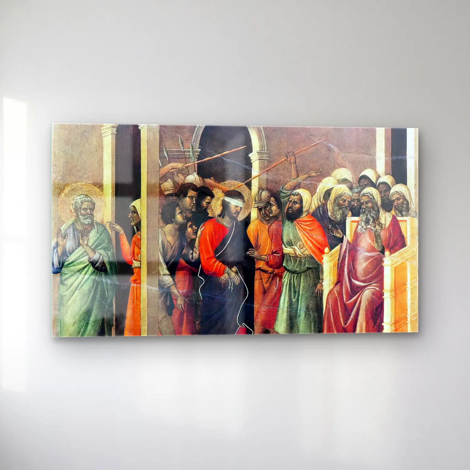 Duccio di Buoninsegna – Christ Mocked (scene 11) cam tablo — sol açıdan görünüm