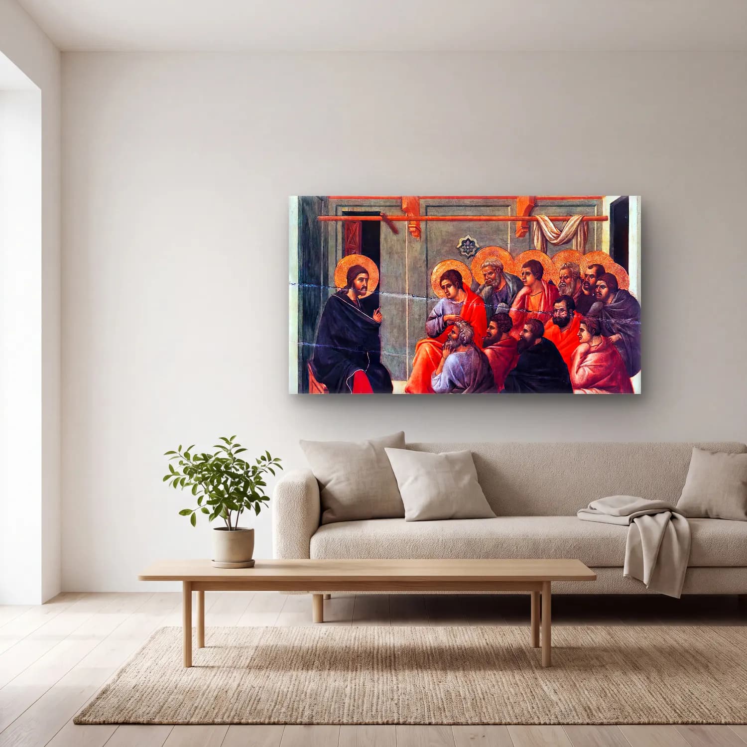 Duccio di Buoninsegna – Christ Taking Leave of the Apostles (scene 4) cam tablo — açık renk salonda