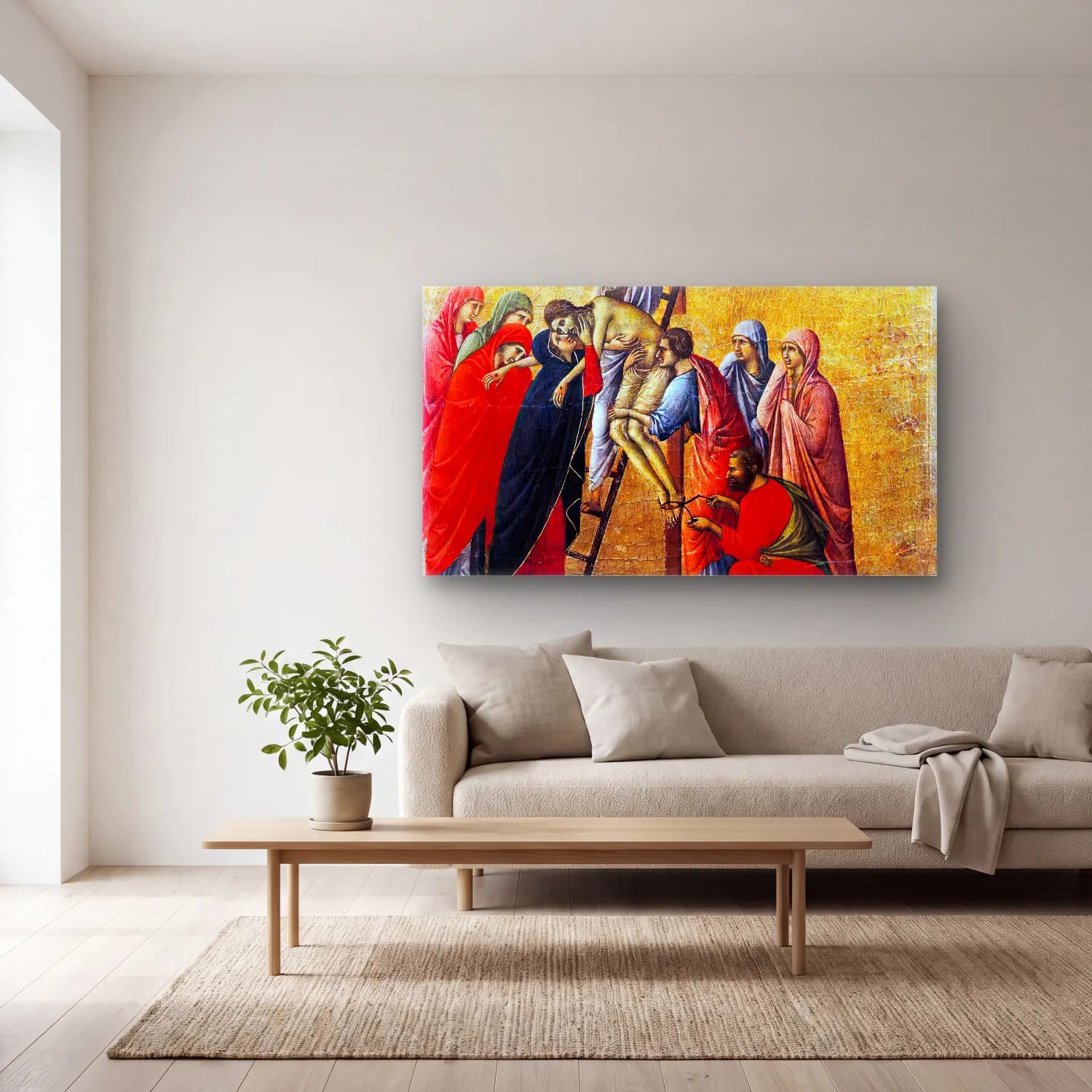 Duccio di Buoninsegna – Deposition (scene 21) cam tablo — açık renk salonda