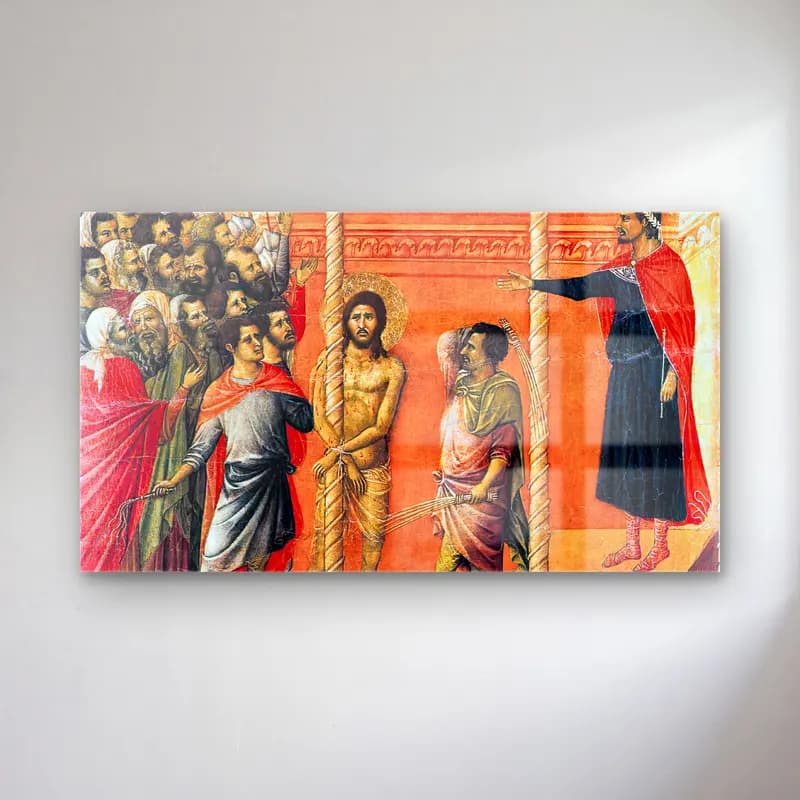 Duccio di Buoninsegna – Flagellation (scene 16) cam tablo — Duccio di Buoninsegna – Flagellation (scene 16) — vintage dini sahne