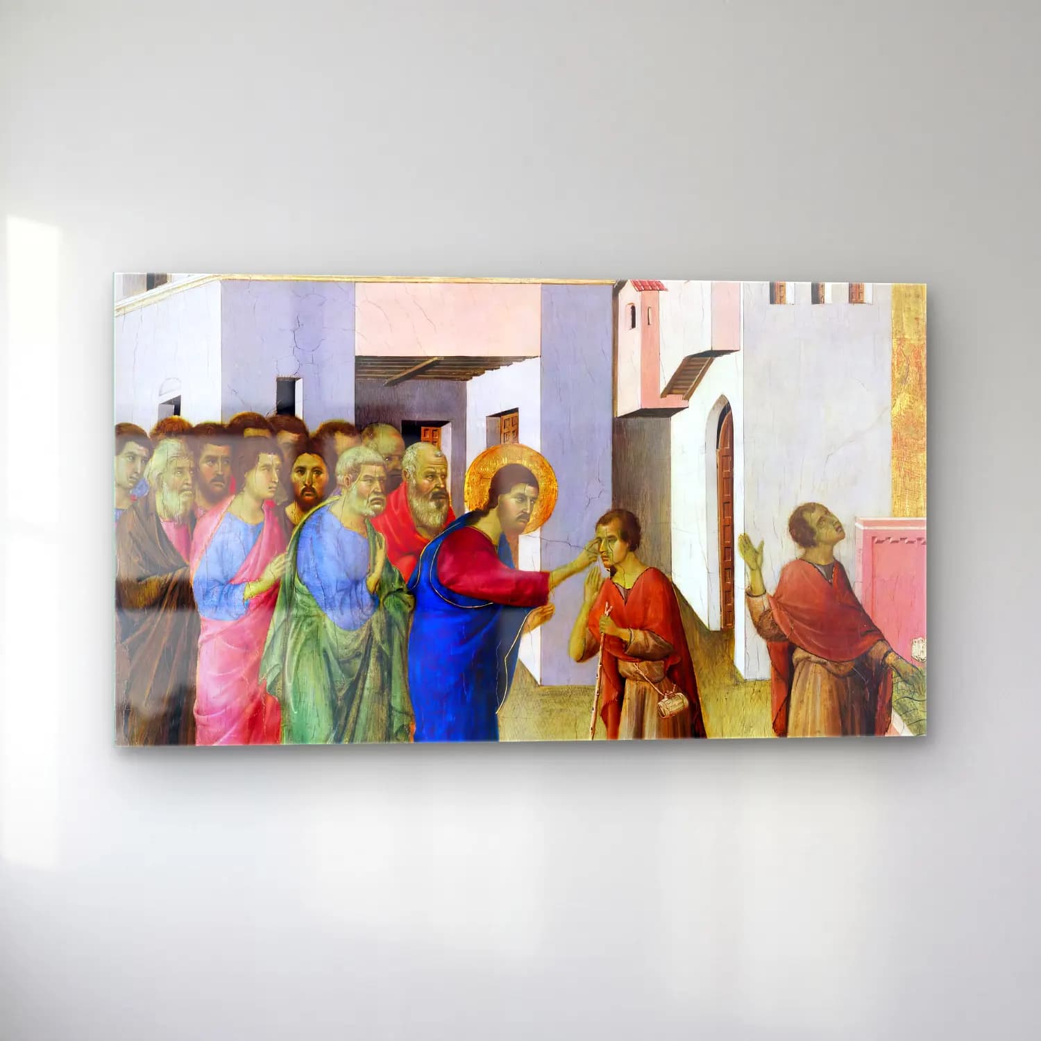 Duccio di Buoninsegna – Healing of the Blind Man (scene 7) cam tablo — sol açıdan görünüm