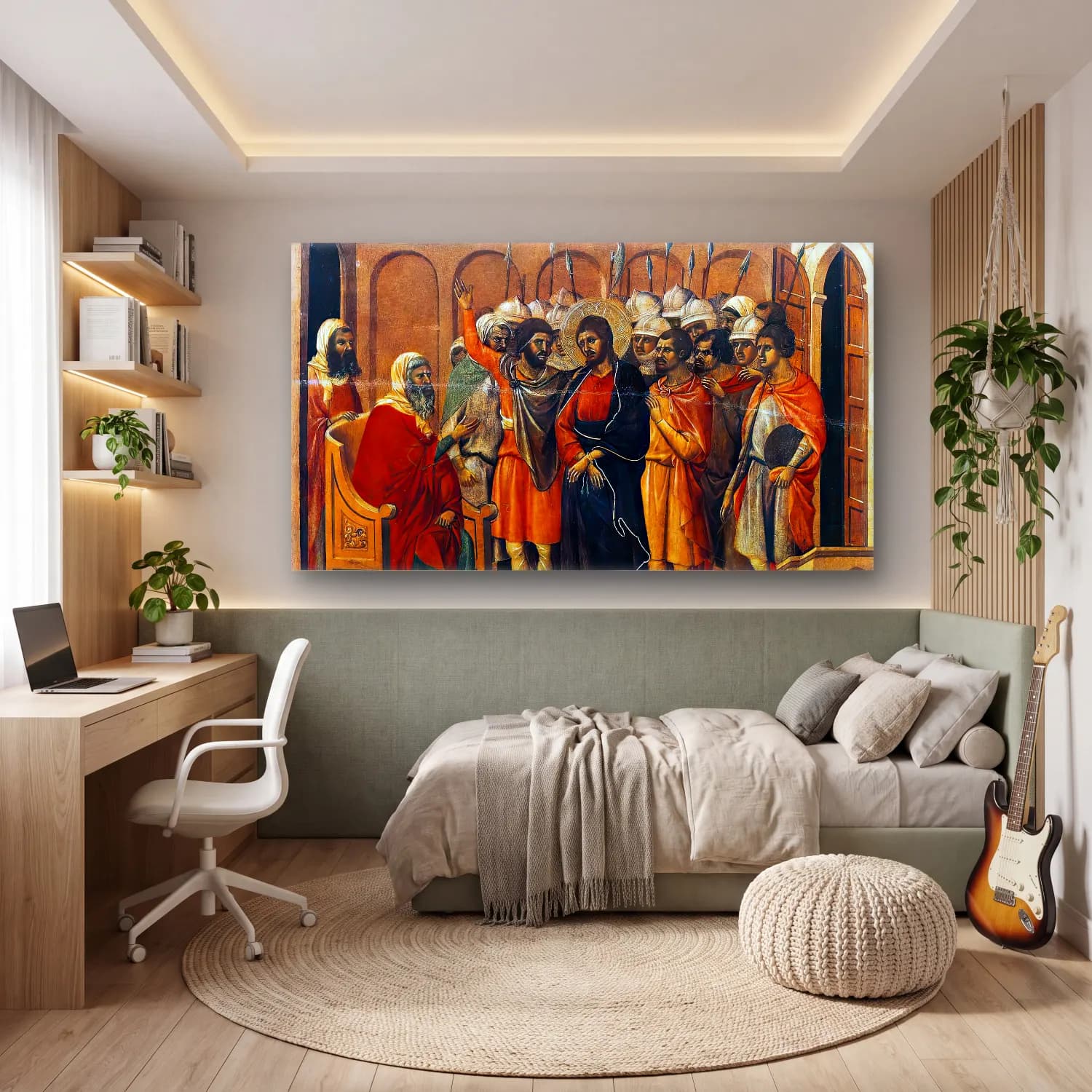 Duccio di Buoninsegna – Jesus before Annas (scene 8) cam tablo — genç odasında