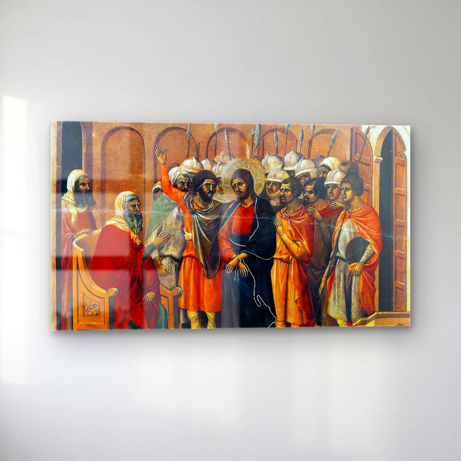 Duccio di Buoninsegna – Jesus before Annas (scene 8) cam tablo — sol açıdan görünüm