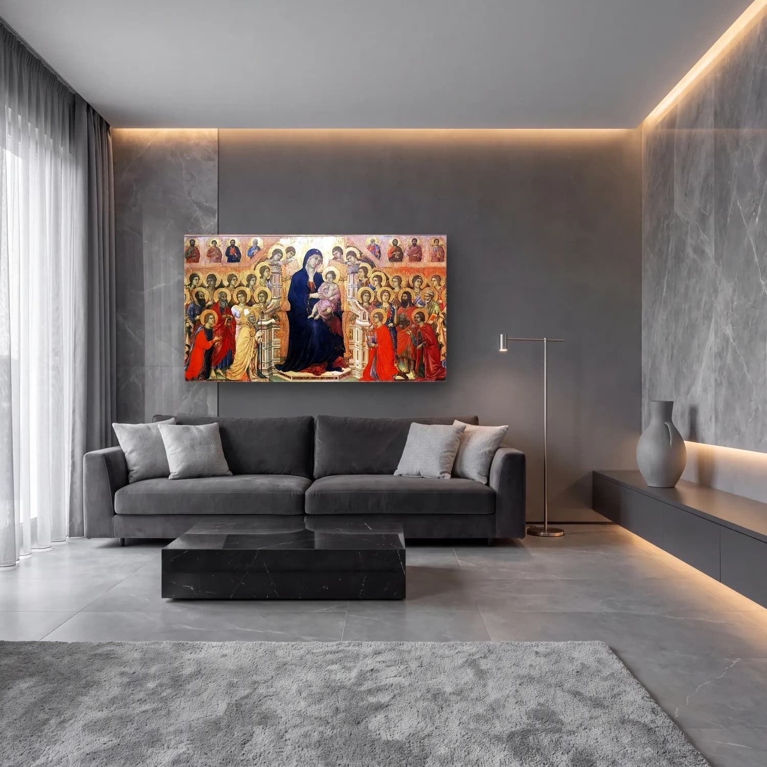 Duccio di Buoninsegna – Maestà (Madonna with Angels and Saints) cam tablo — lüks salon duvarında