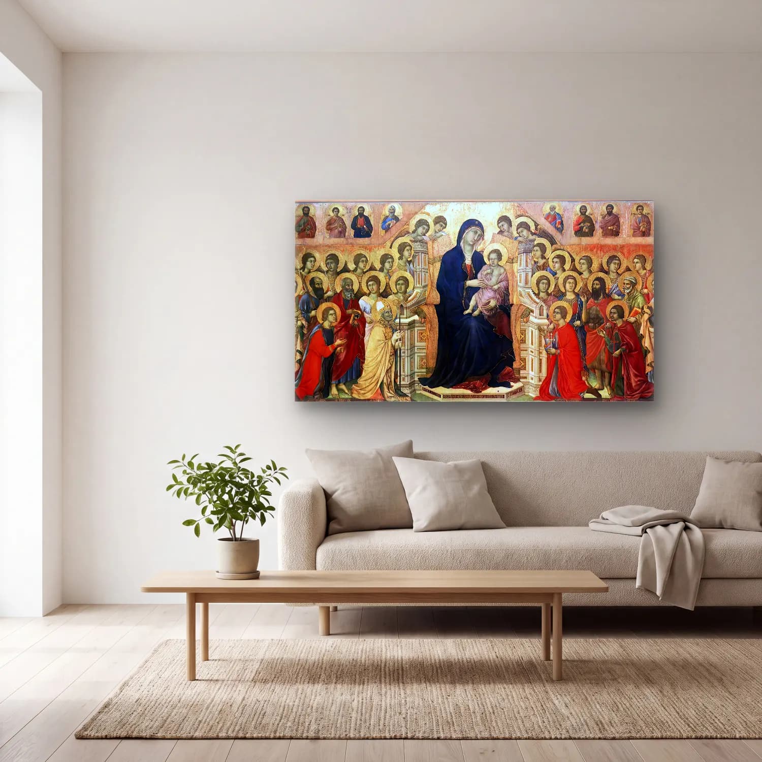 Duccio di Buoninsegna – Maestà (Madonna with Angels and Saints) cam tablo — açık renk salonda